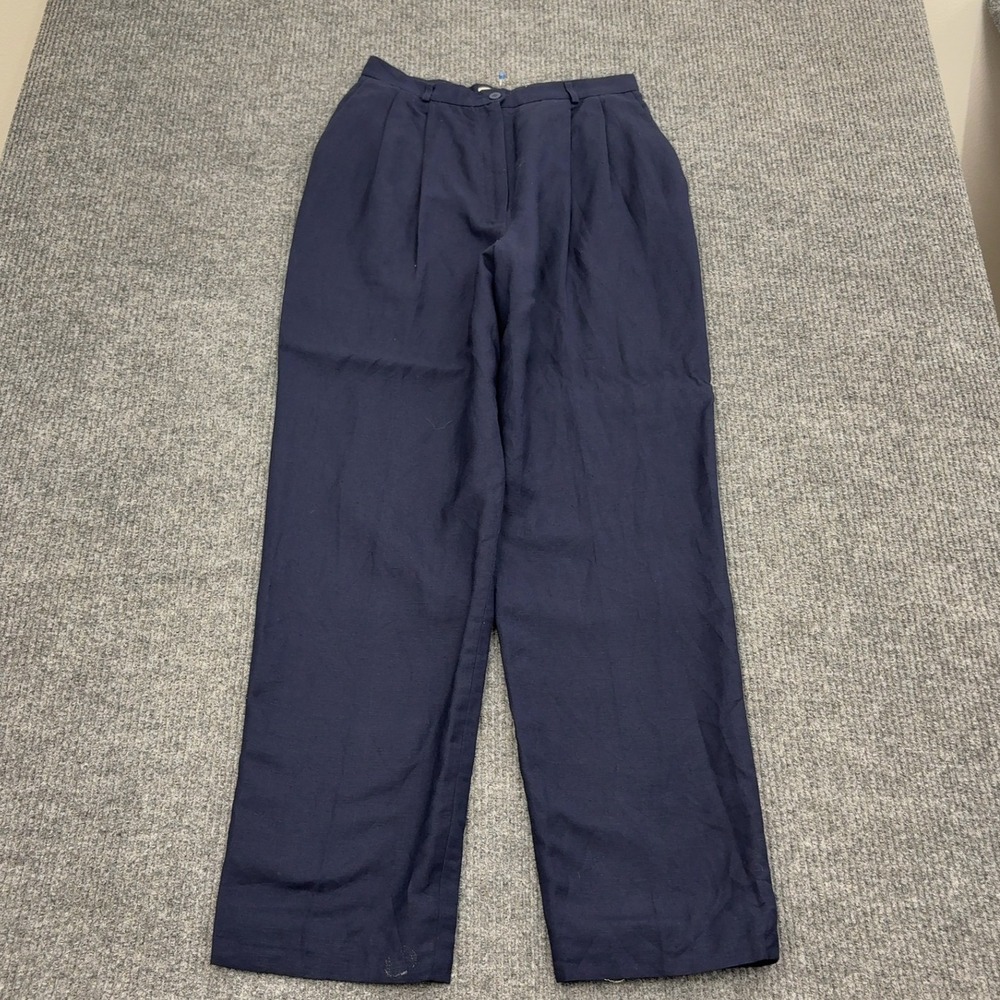 Vintage‎ JHC Trousers Womens 12 Navy Blue Linen Rayon Pleated High Rise Career